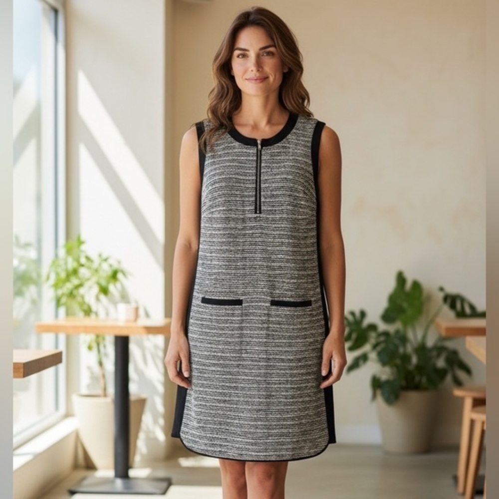 Madewell Textured Knit Sleeveless Shift Dress Black Trim Size 6‎ Lined